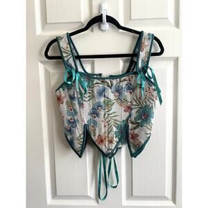 SCARLET DARKNESS Floral Coquette Renaissance Lace Up Tapestry Corset Top 8 NWT